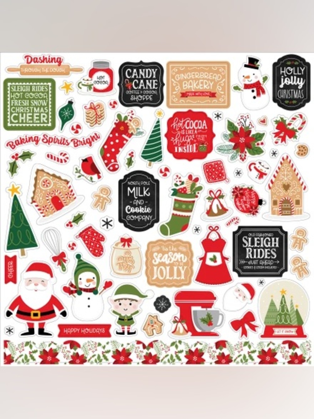 Echo Park Holly Jolly Christmas 12x12 Sticker Sheet Craft🧤🧣☃️🎄🎅
